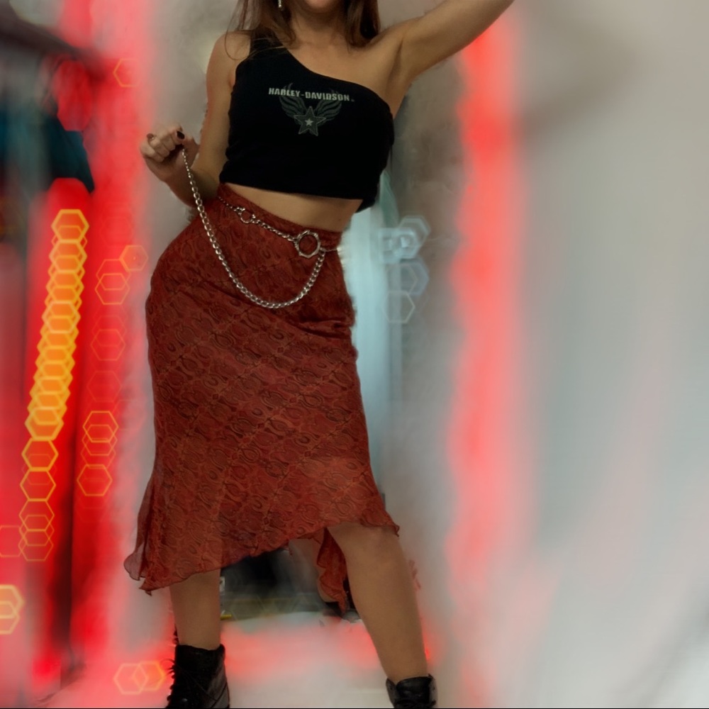 🌹 Abstract floral tulip hem midi skirt 🌹